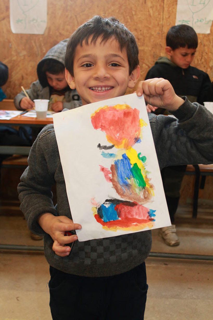 A student shares a watercolour painting, Bekaa Valley, 2019